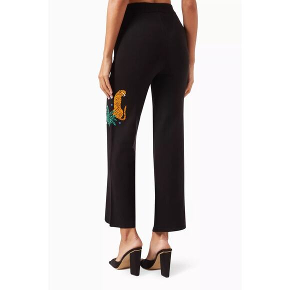 Never Fully Dressed Knit Pants XXL Running Wild Black Leopard Sun Stars Wide Leg - Picture 5 of 12